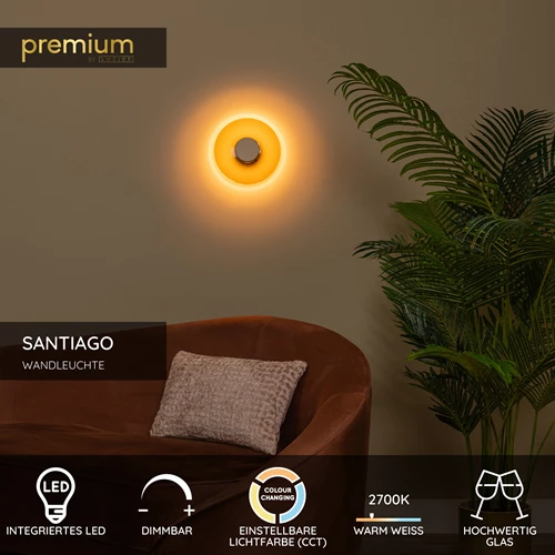 Lucide SANTIAGO - Wandleuchte - Ø 23 cm - LED Dim. - CCT - 1x10W 2700K/4000K - Amber | Premium - USP